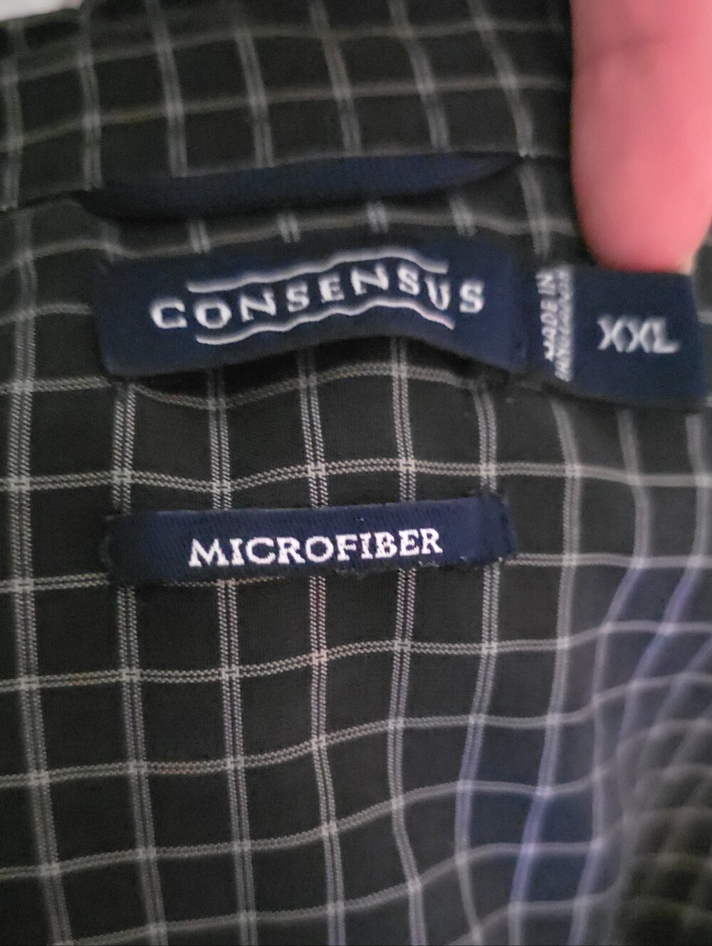 Consensus Men’s Black Microfiber Windowpane Button-Down Shirt - XXL